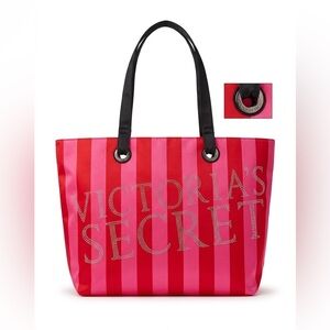 Victoria's Secret Classic Striped Tote with Crystal Logo